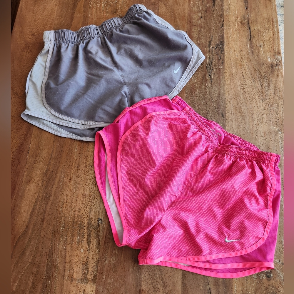 Nike Women’s Two-Pair Dri Fit Tempo Shorts — Pink & Gray - S